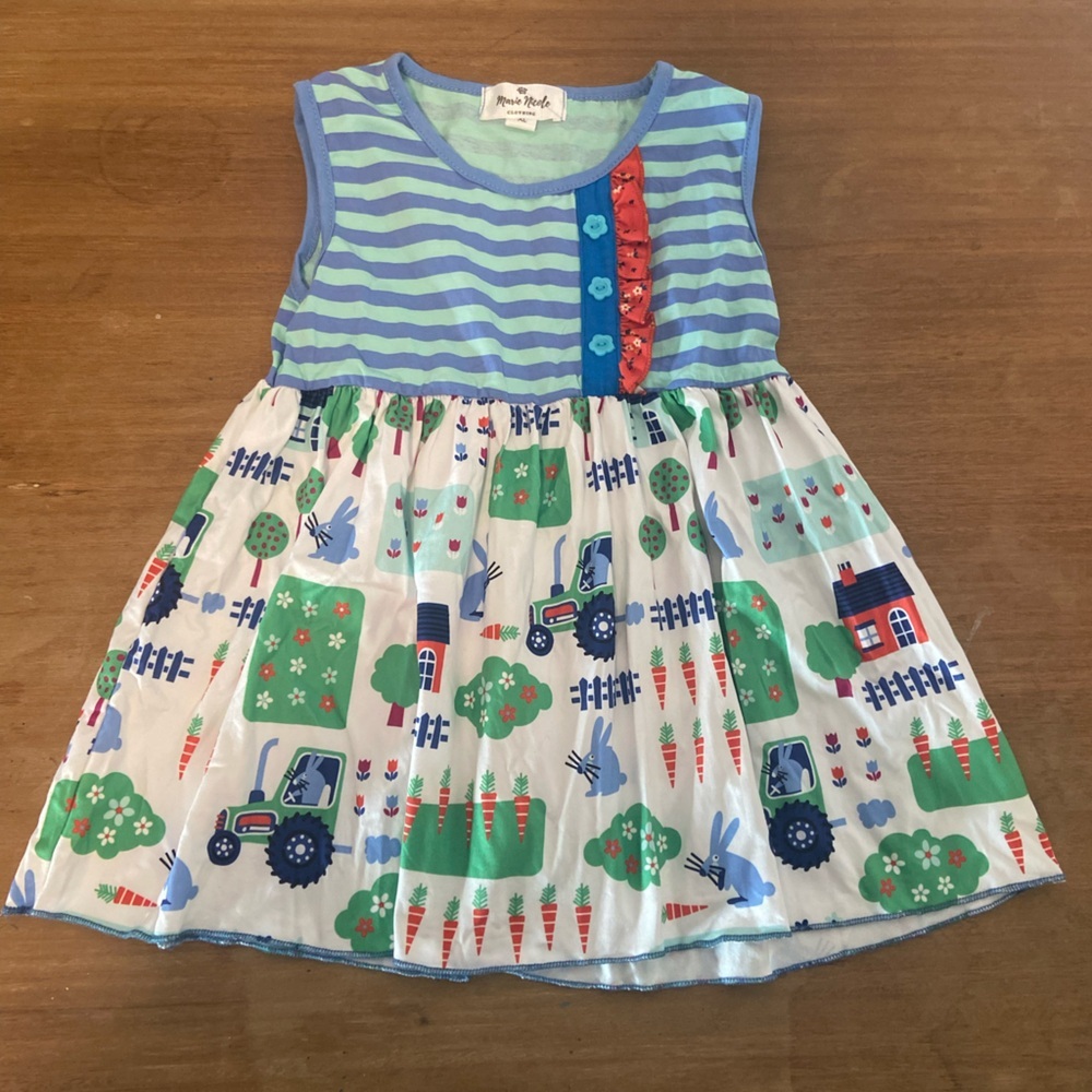 Marie Nicole little girls size 5 novelty bunny Easter tractor patchwork dress